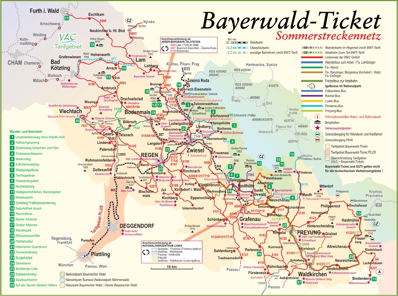 Mapa dopravního systému NP Bavorský les